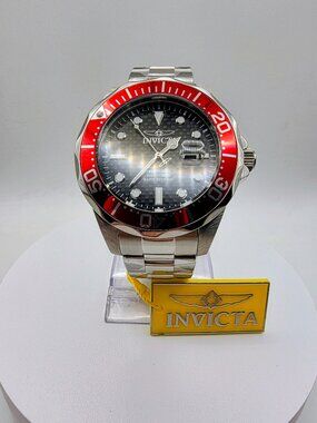 Invicta Professional 47mm 200M Diver Black Dial Red Bezel Silver Bracelet 12565